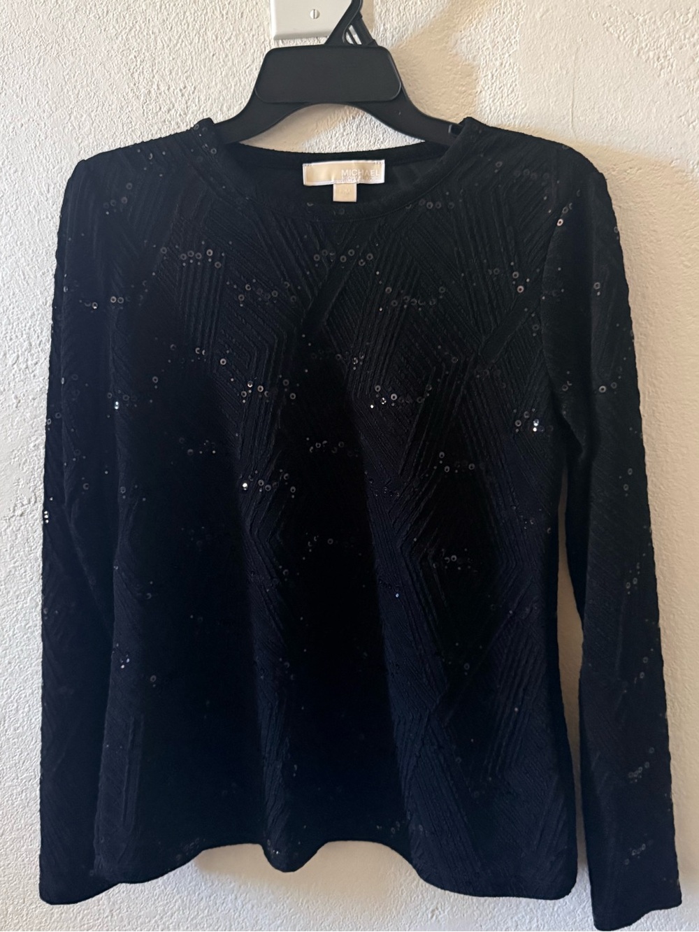 Michael Kors Black Sequin-Accent Long Sleeve Top